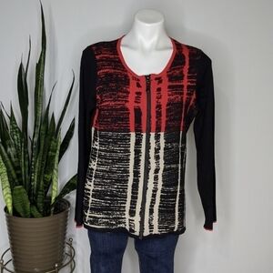 ✨3/$15 Alison Sheri black red white zip up cardigan M